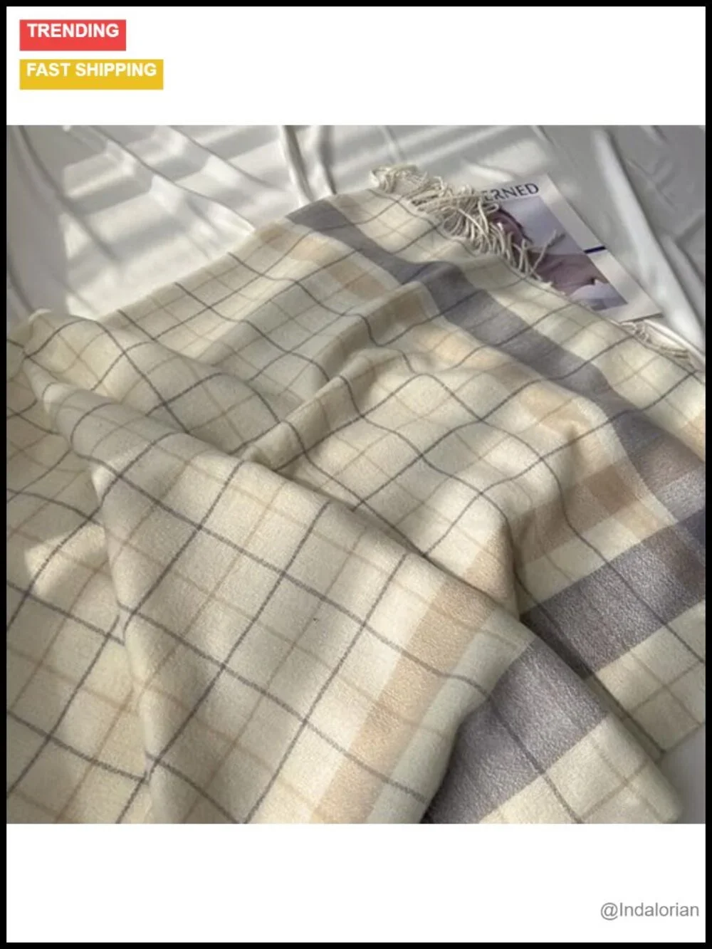 Soft Cashmere-Like Tartan Plaid Shawl Wrap Blanket Scarf with Fringes
